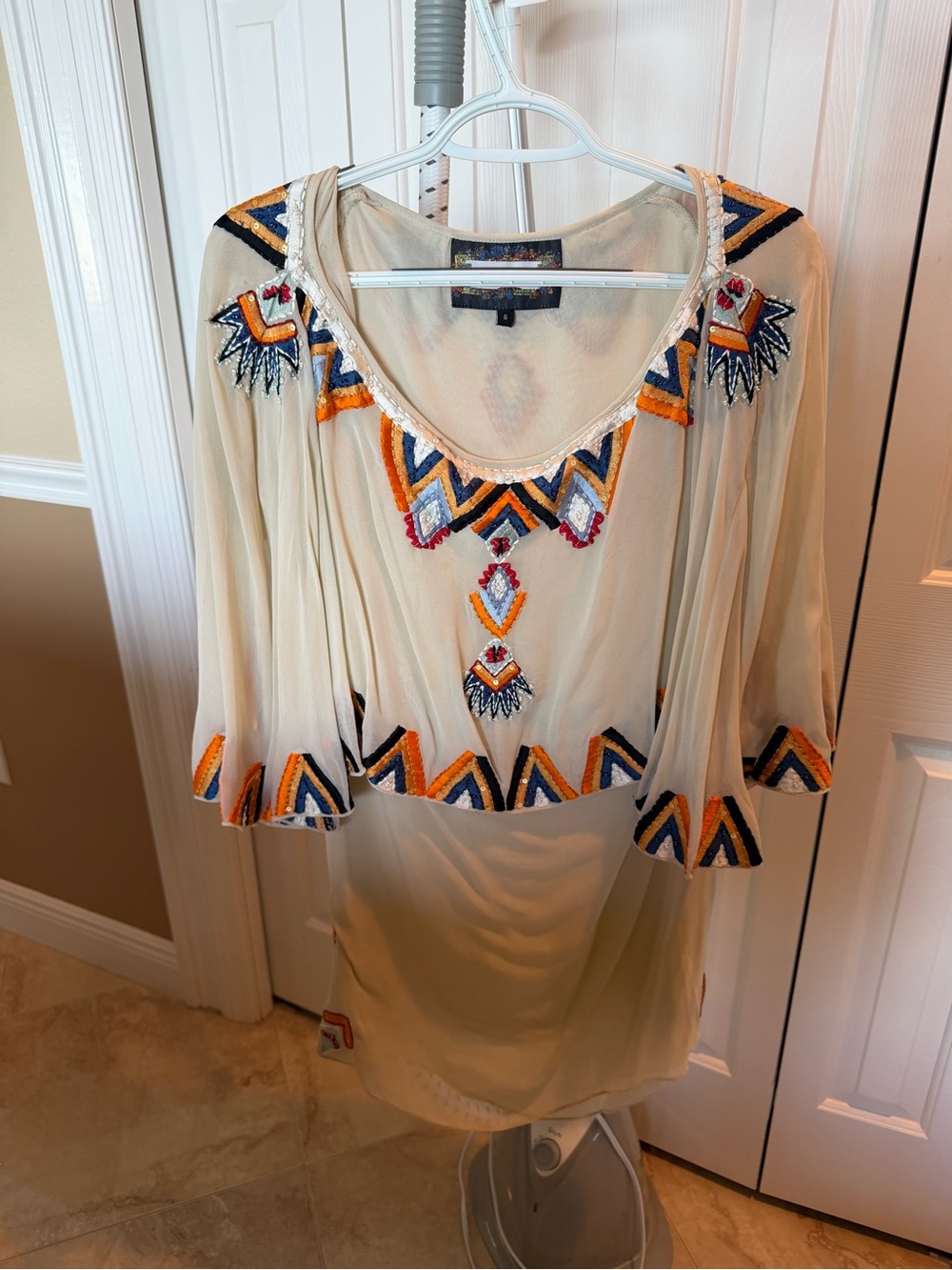 Ivory Embroidered Geometric High-Low Tunic - Picture 2 of 2